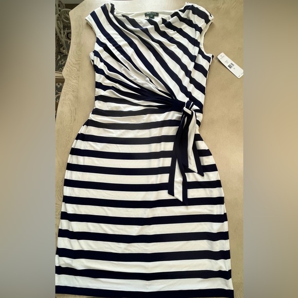 Ralph Lauren Dresses & Skirts - Ralph Lauren Navy & White Striped Tie-Waist Midi Dress